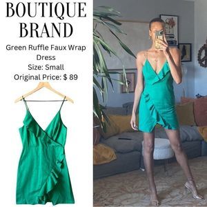 Green Ruffle Faux Wrap Dress